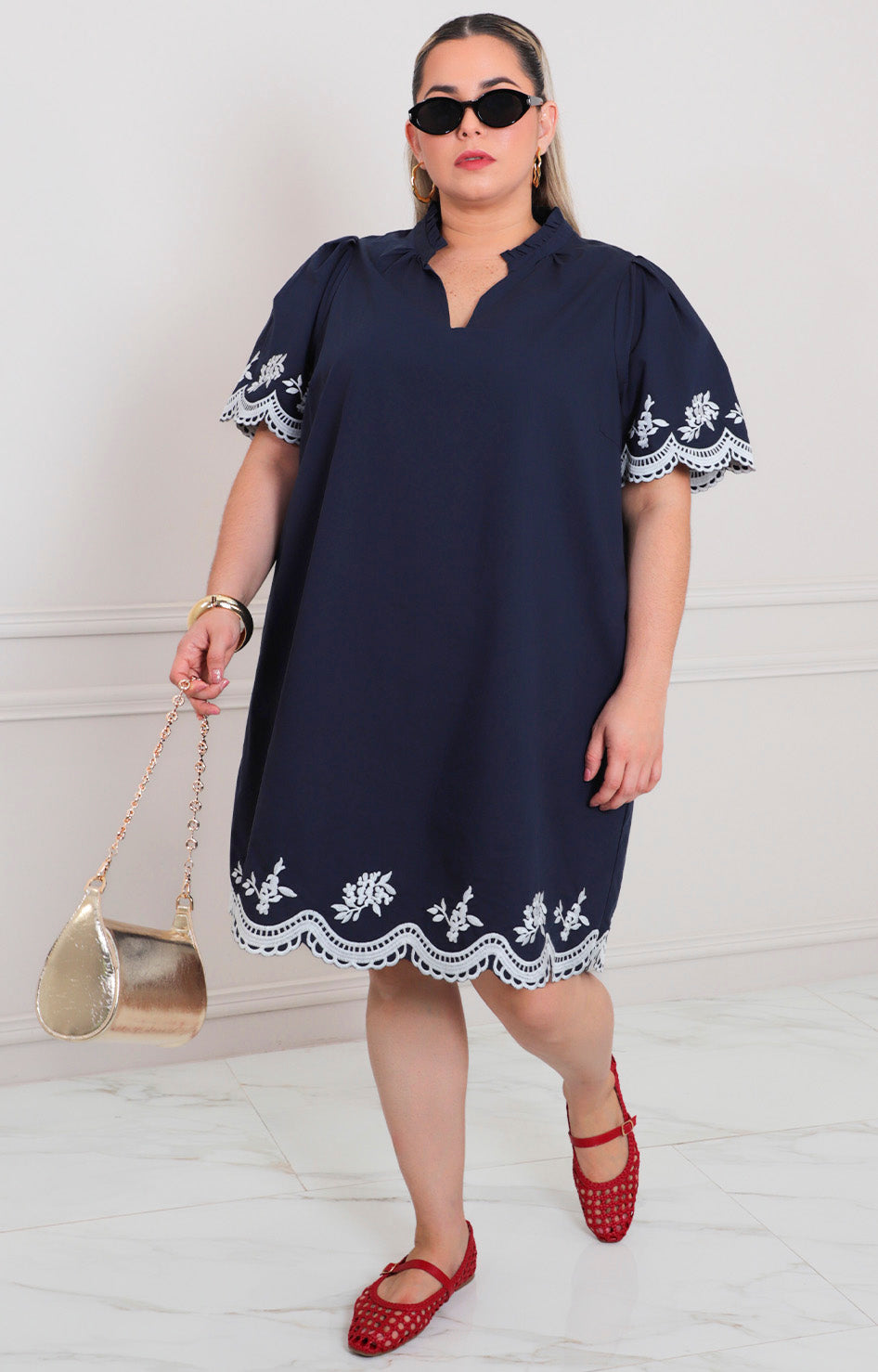 Vestido azul marino con bordado - VESTIDO LARGO CURVY Boutiquemirel 