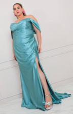 Vestido menta satinado con apertura - VESTIDO LARGO CURVY Boutiquemirel 