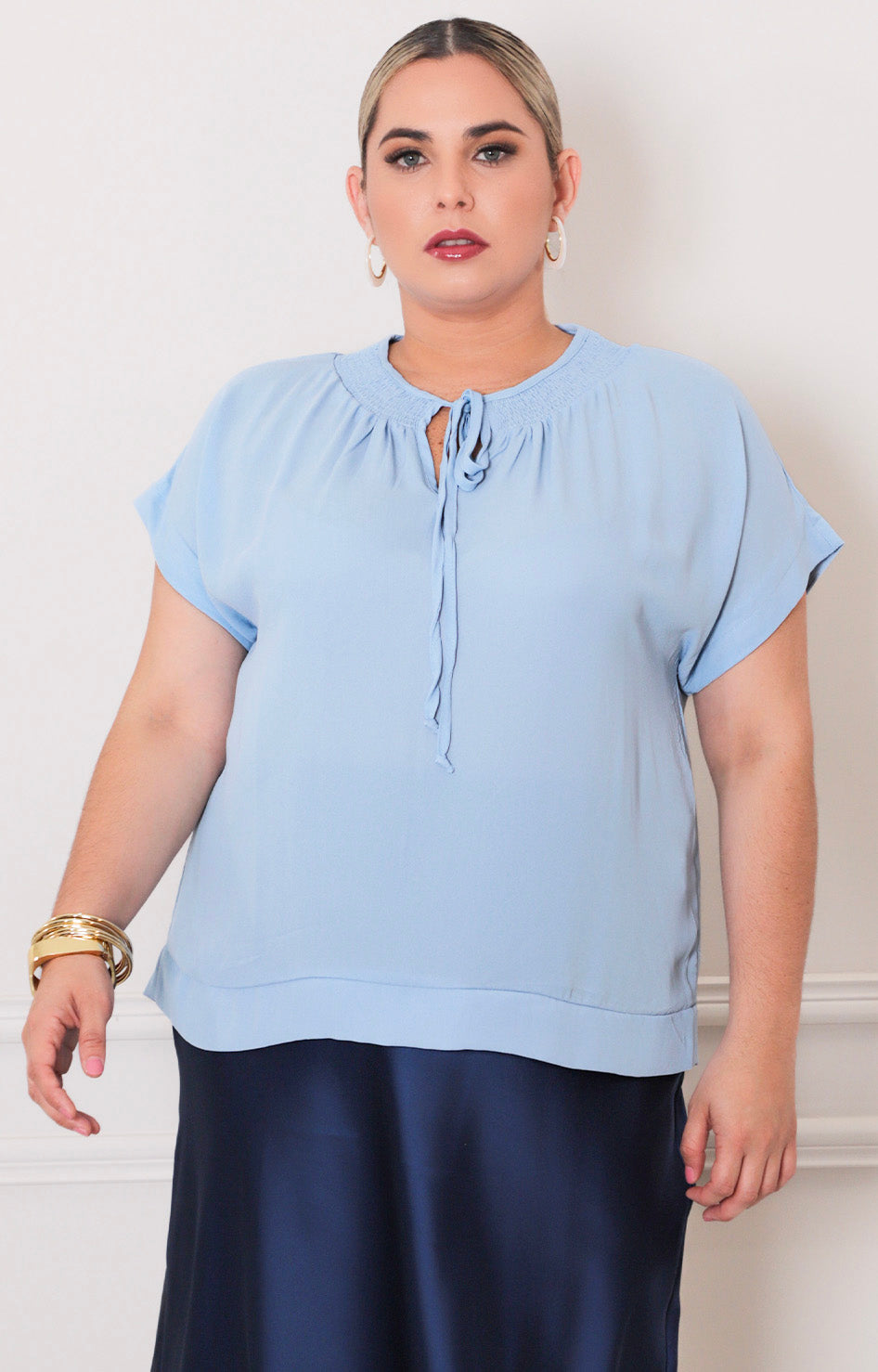 Blusa azul con lazo - BLUSAS CURVY Boutiquemirel 