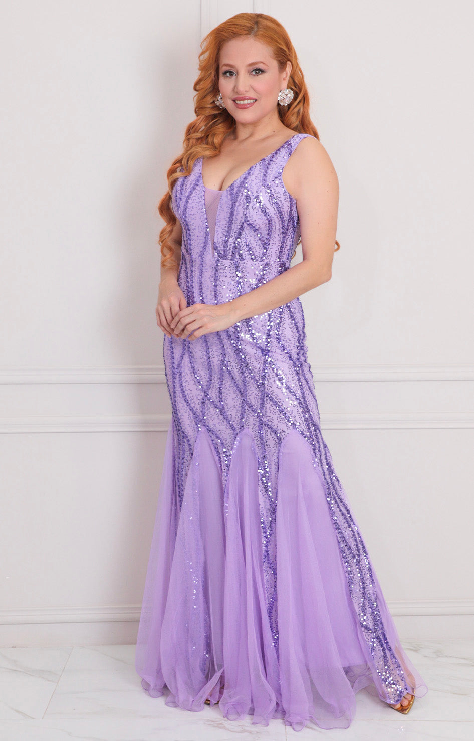 Vestido lavanda con lentejuelas - VESTIDO LARGO REGULAR Boutiquemirel 