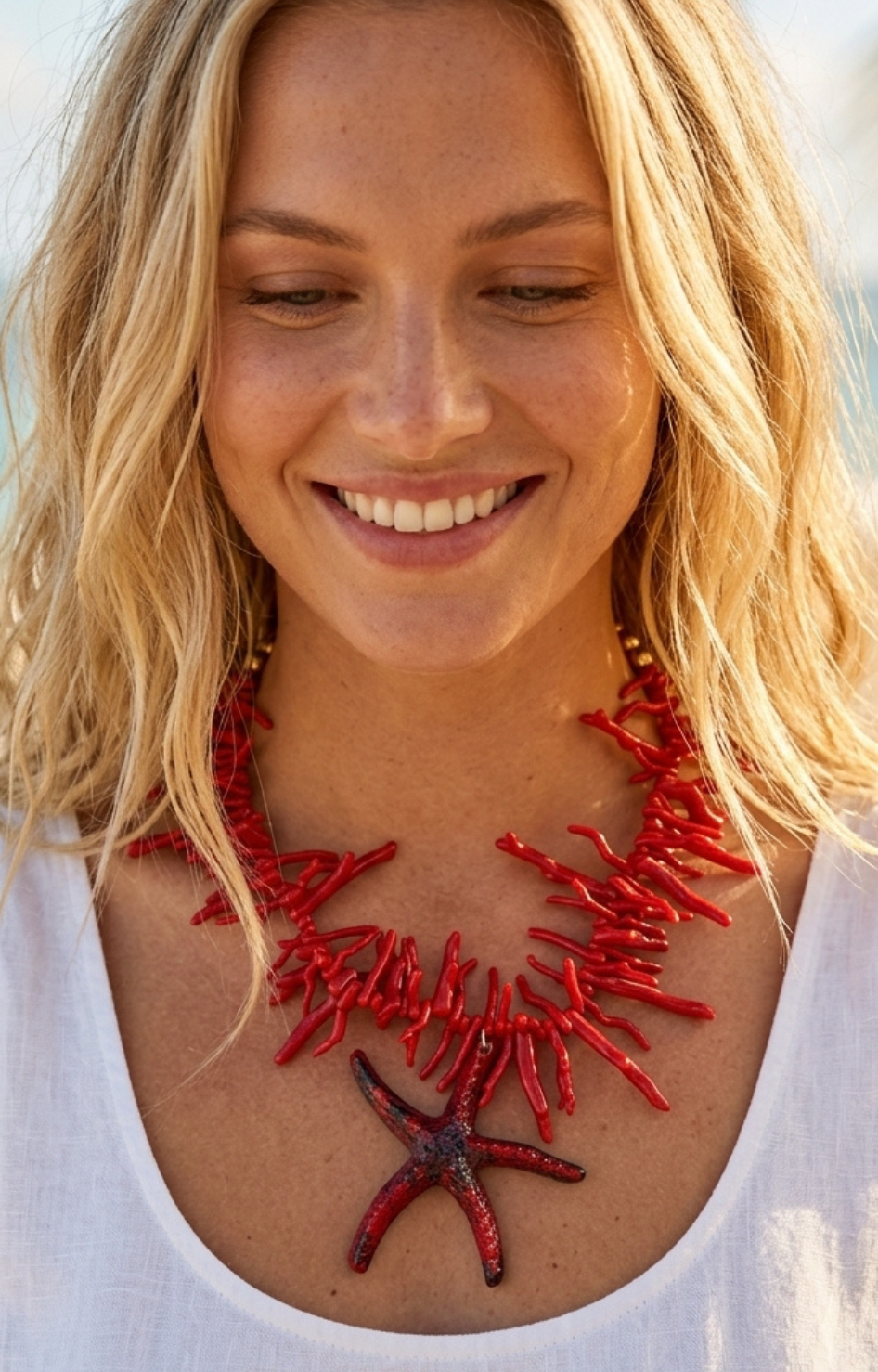 Collar Coral Rojo con Estrella de Mar - COLLARES Boutiquemirel 
