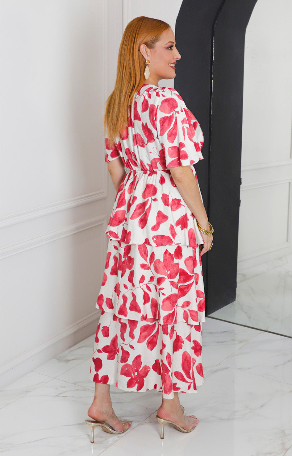 Vestido largo beige estampado