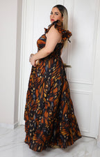 Vestido estampado con mangas drapeadas