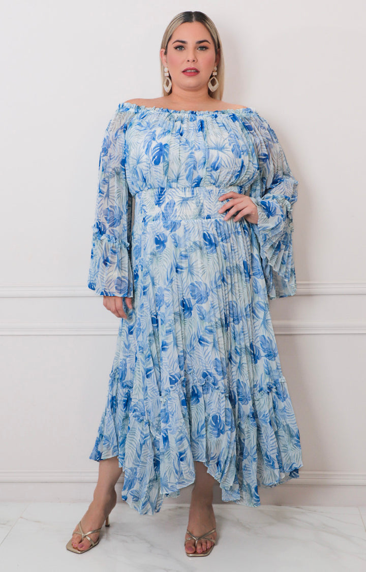 Vestido Campesino Azul Floral - VESTIDO LARGO CURVY Boutiquemirel 