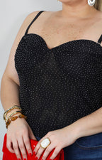 Bustier negro con aplicaciones de brillos