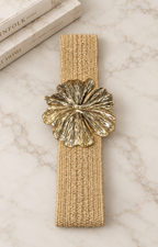 Cinturón faja beige XL tejido con broche de flor dorada