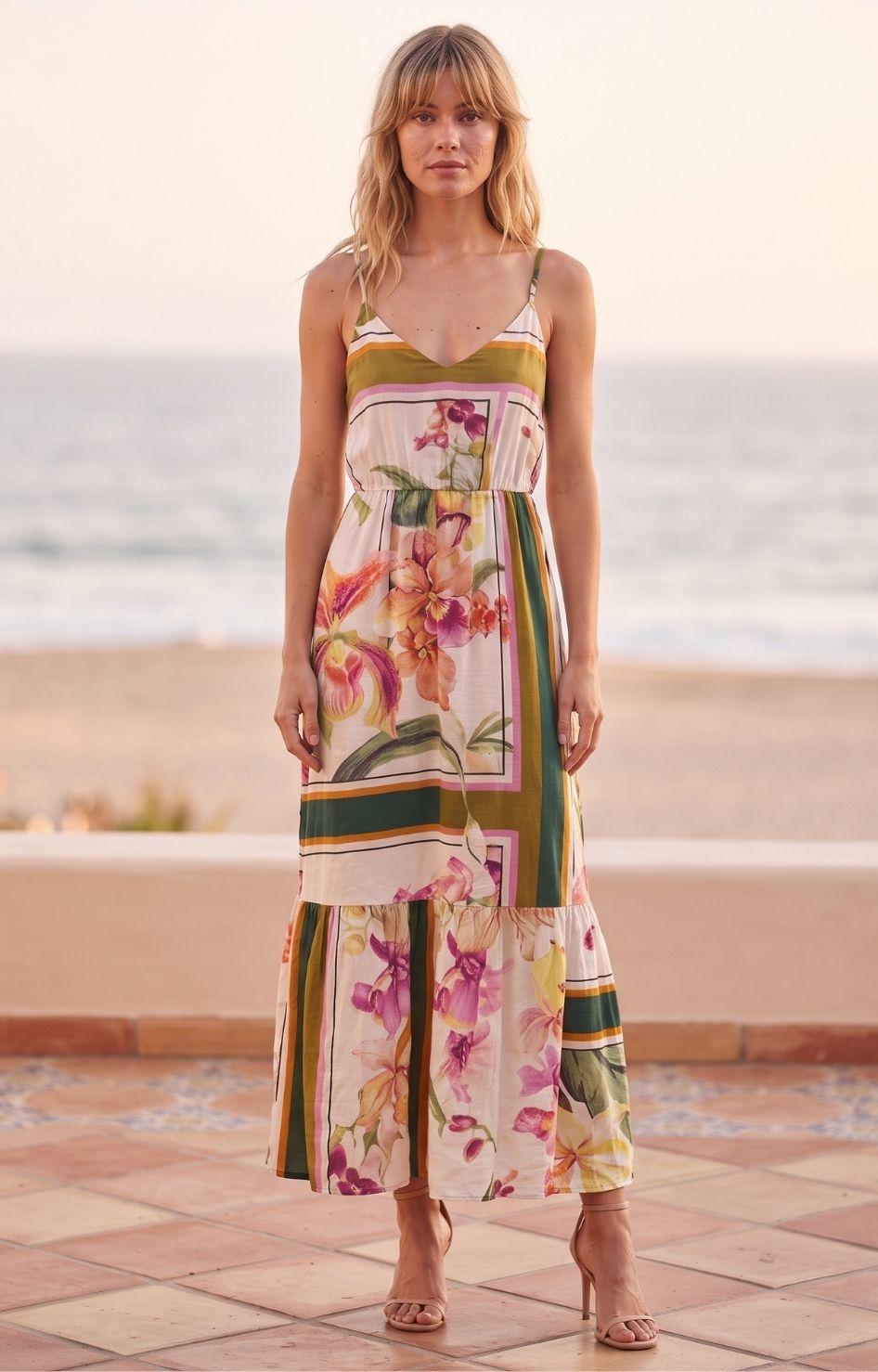 Vestido con estampado floral geométrico