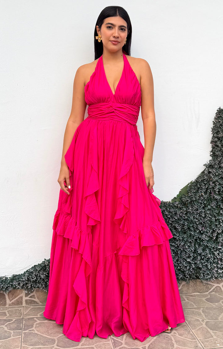 Vestido fucsia con volantes - VESTIDO LARGO REGULAR Boutiquemirel 