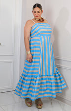 Vestido azul estampado a rayas