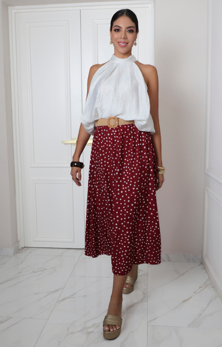 Blusa halter blanca con lazo