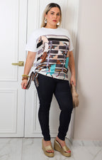 Blusa con estampado geométrico y amarres