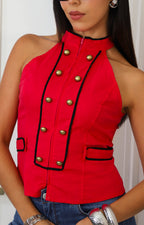 Blusa halter roja con botones
