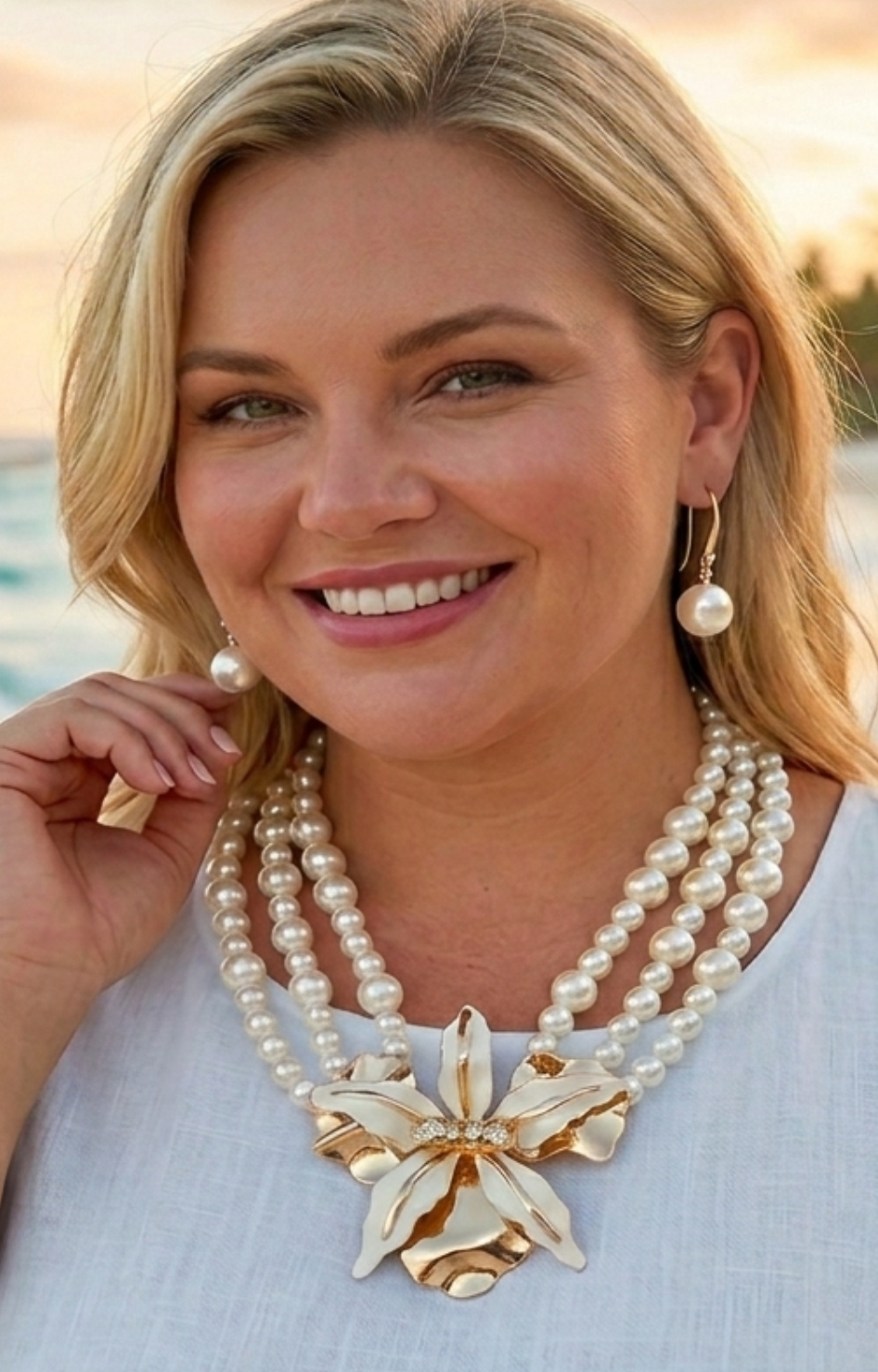 Collar Perlas Flor Dorada - SETCOLLAR Boutiquemirel 