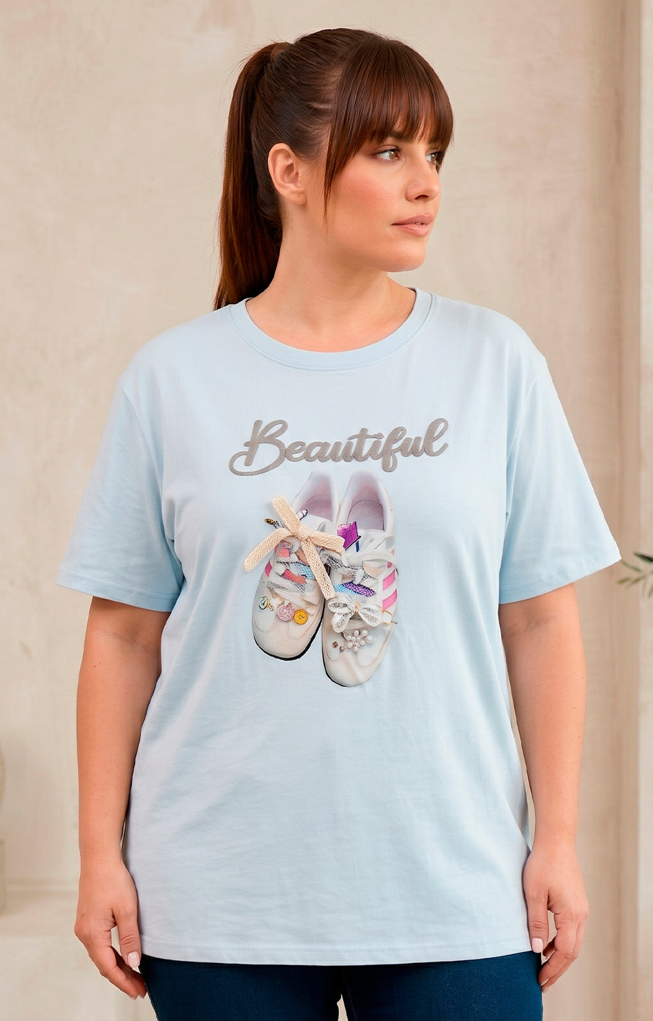 Blusa azul con estampado y detalle 3D - BLUSAS CURVY Boutiquemirel 