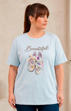 Blusa azul con estampado y detalle 3D - BLUSAS CURVY Boutiquemirel 