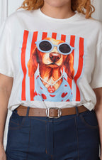 Blusa blanca con estampado de perro