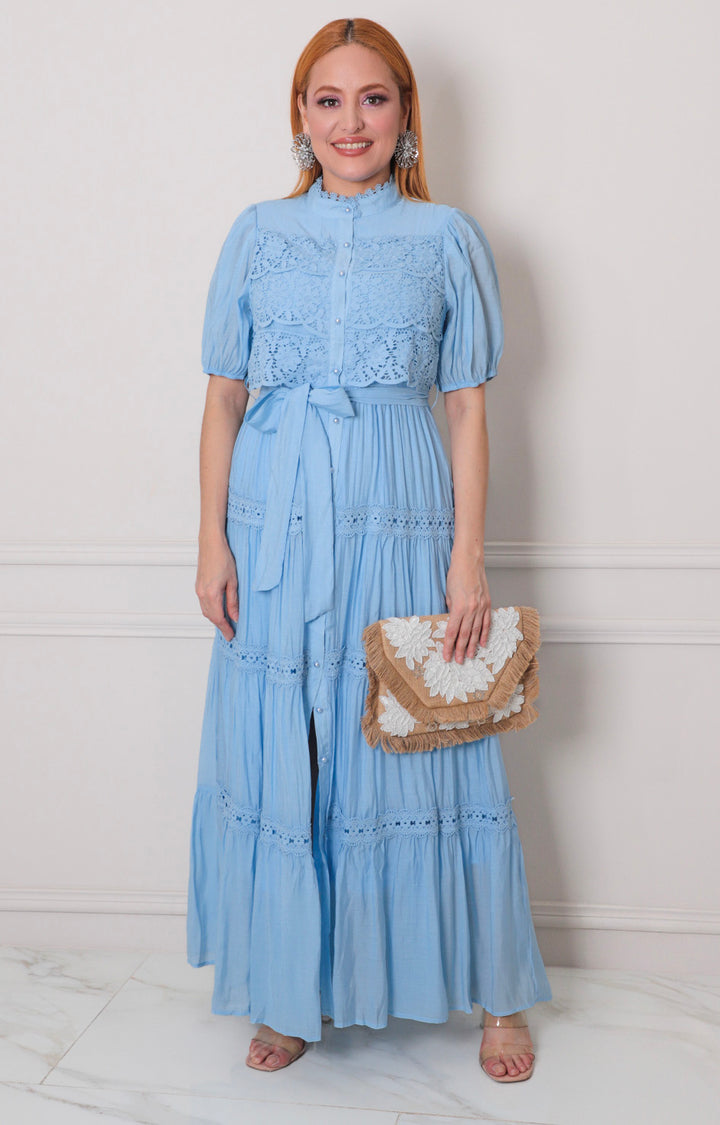 Vestido azul con lazo - VESTIDO LARGO REGULAR Boutiquemirel 