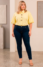 Blusa amarilla con mangas globo y botones de flor - BLUSAS CURVY Boutiquemirel 