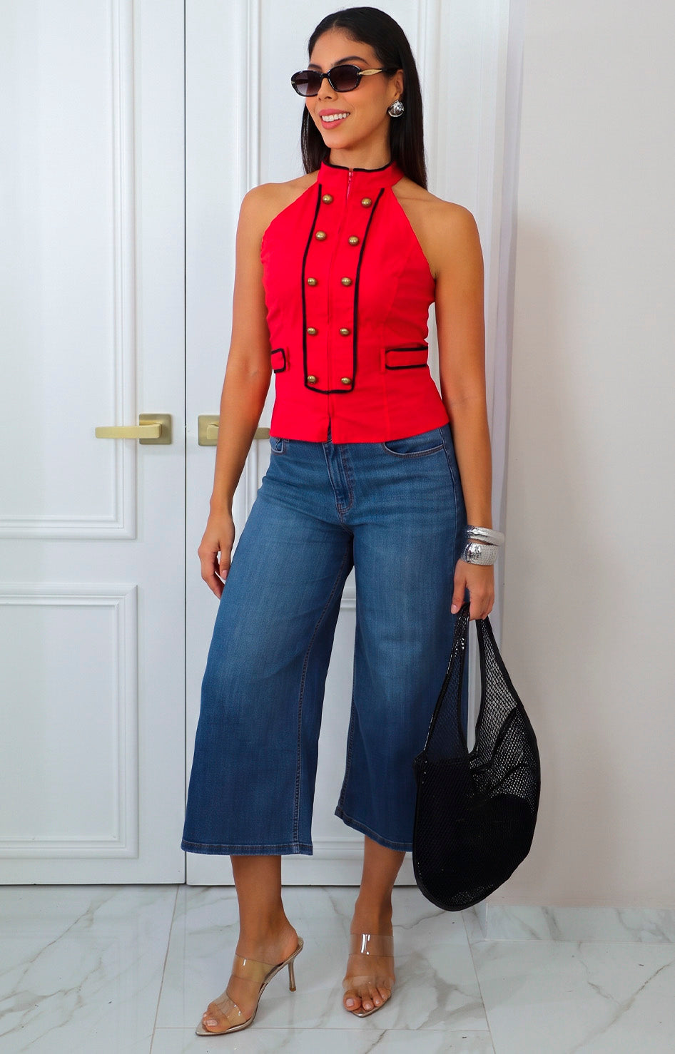 Blusa halter roja con botones