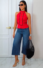 Blusa halter roja con botones