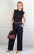 Pantalón azul de pierna ancha con dobladillo