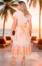 Vestido beige estampado con cinturón