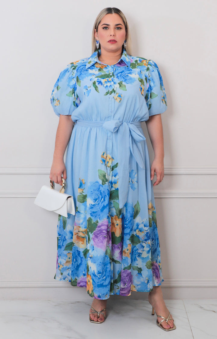 Vestido azul estampado - VESTIDO LARGO CURVY Boutiquemirel 