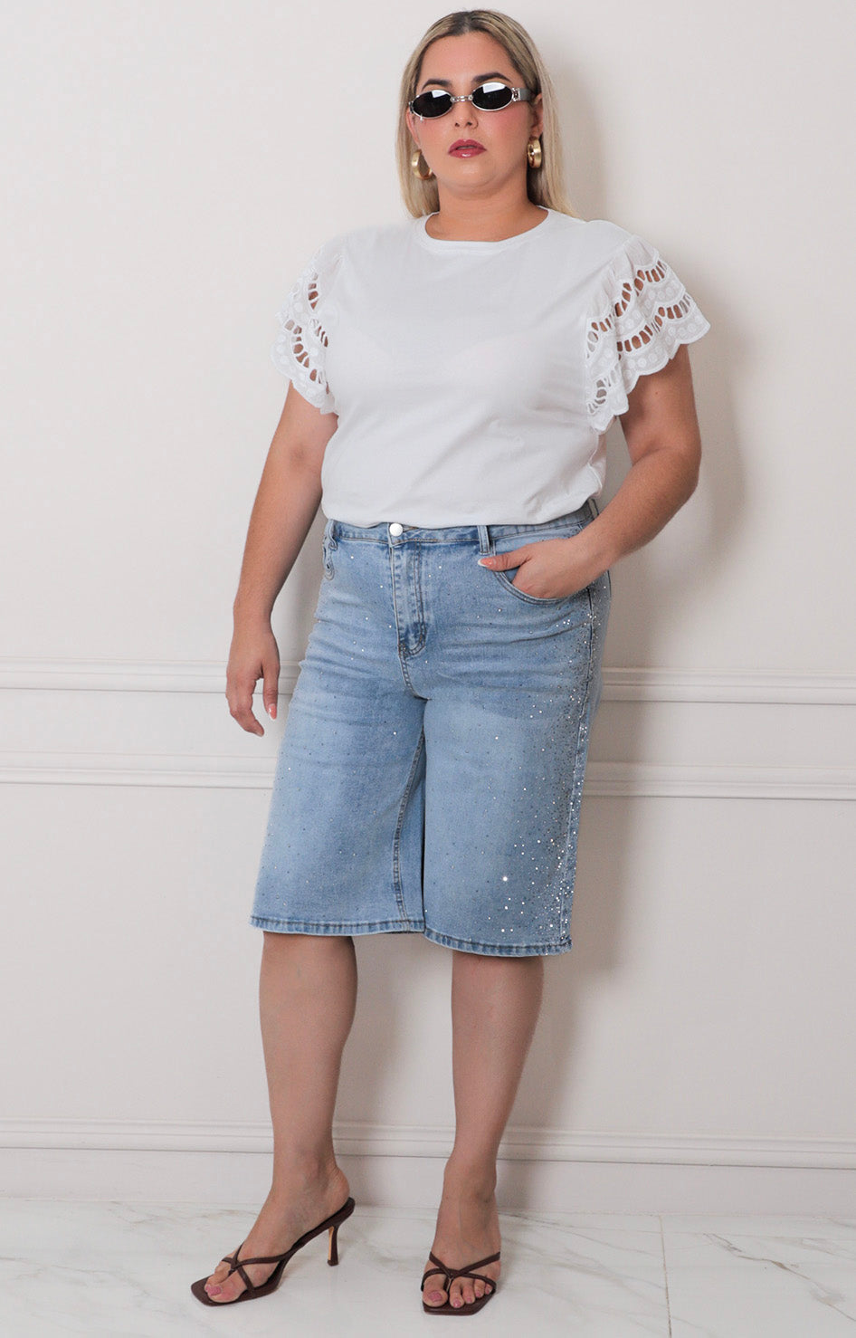 Short denim con pedrería - CAPRI MEZCLILLA CURVY Boutiquemirel 