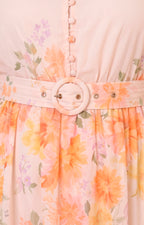 Vestido beige estampado con cinturón