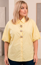 Blusa amarilla con mangas globo y botones de flor - BLUSAS CURVY Boutiquemirel 