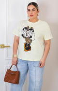 Blusa amarilla con estampado y brillos