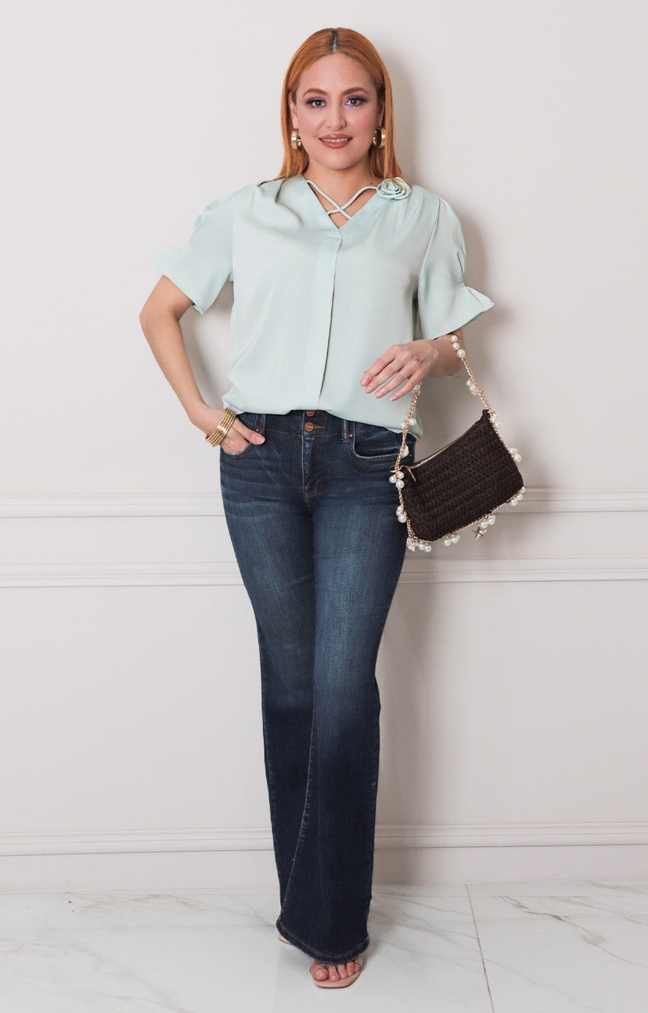 Blusa menta con flor 3D - BLUSAS REGULAR Boutiquemirel 