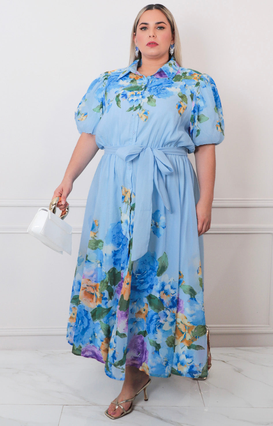 Vestido azul estampado - VESTIDO LARGO CURVY Boutiquemirel 