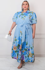 Vestido azul estampado - VESTIDO LARGO CURVY Boutiquemirel 