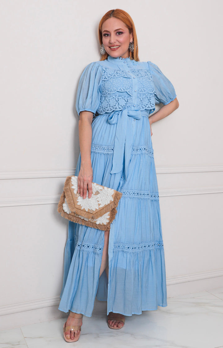 Vestido azul con lazo - VESTIDO LARGO REGULAR Boutiquemirel 