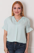 Blusa menta con flor 3D - BLUSAS REGULAR Boutiquemirel 