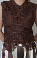 Chaleco de encaje con cierres al frente, blusa regular Boutiquemirel