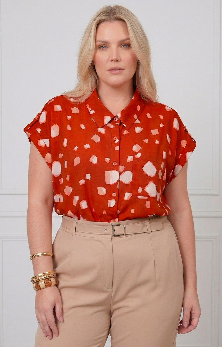 Blusa roja estampada - BLUSAS CURVY Boutiquemirel 