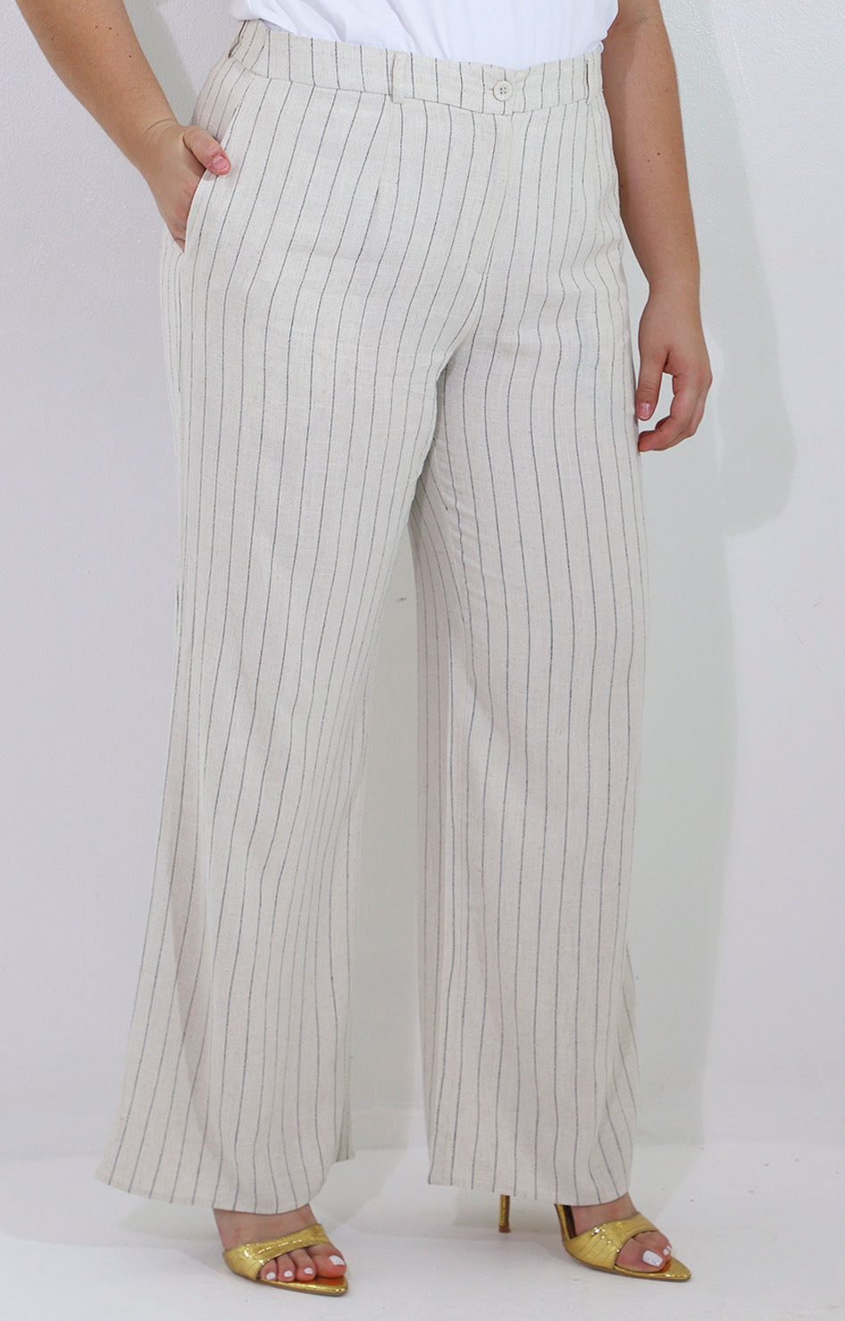 Pantalon beige recto de rayas - PANTALON Boutiquemirel 