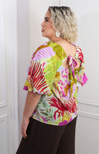 Blusa con estampado multicolor y manga globo