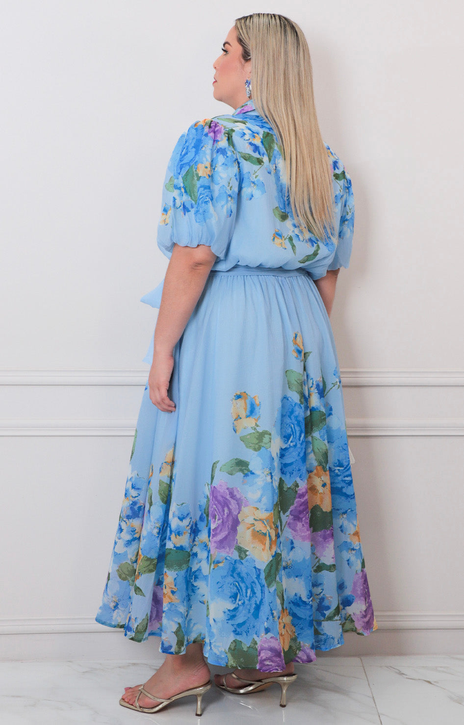 Vestido azul estampado - VESTIDO LARGO CURVY Boutiquemirel 