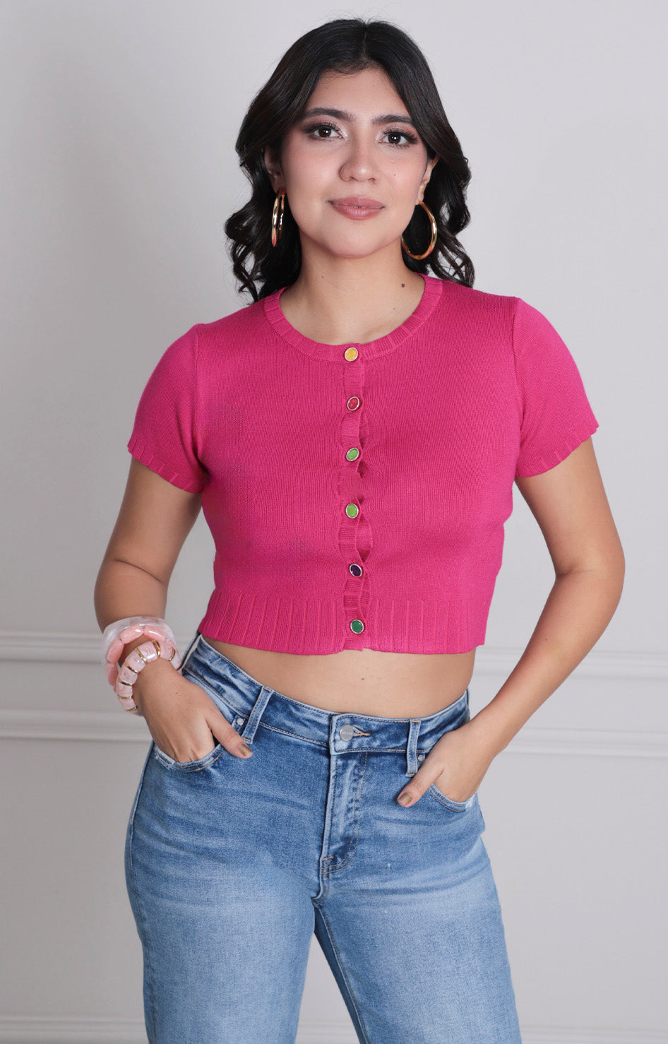 Blusa fucsia con botones - BLUSAS REGULAR Boutiquemirel 
