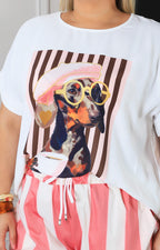 Blusa blanca estampada perrito chic