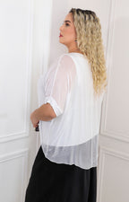 Blusa de seda de manga corta