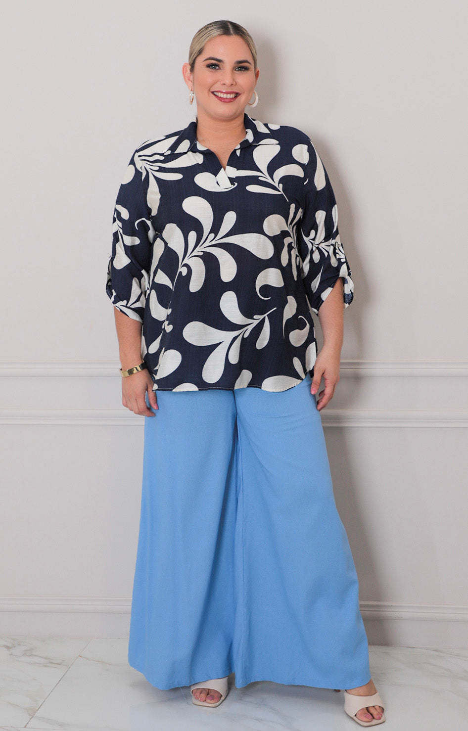 Blusa azul marino estampada - BLUSAS CURVY Boutiquemirel 