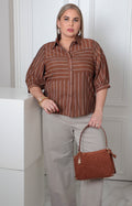Blusa camisera a rayas Boutiquemirel para mujer curvy, con cuello clásico y manga larga