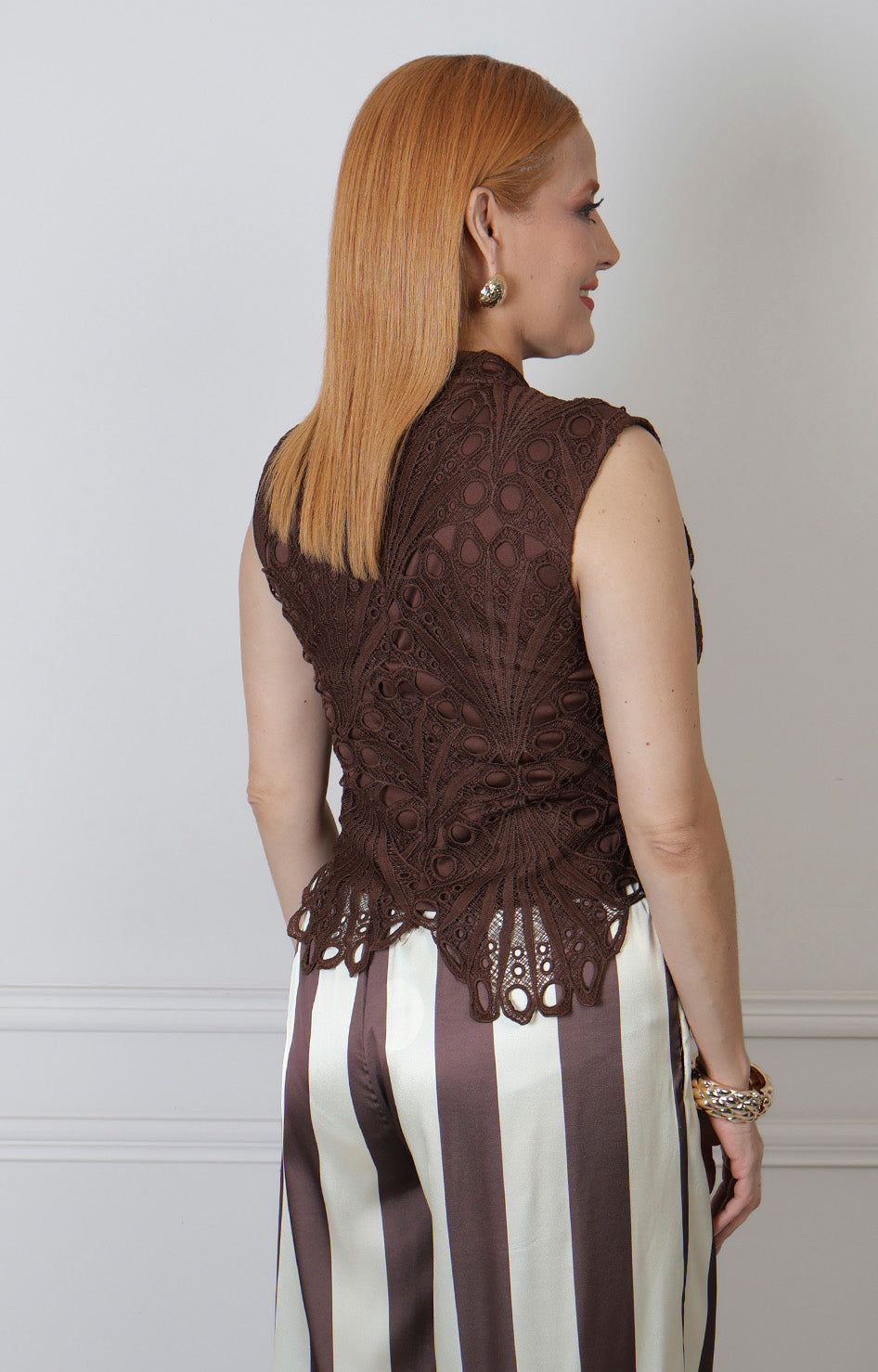 Chaleco de encaje Boutiquemirel con cierres al frente, blusa regular de diseño elegante