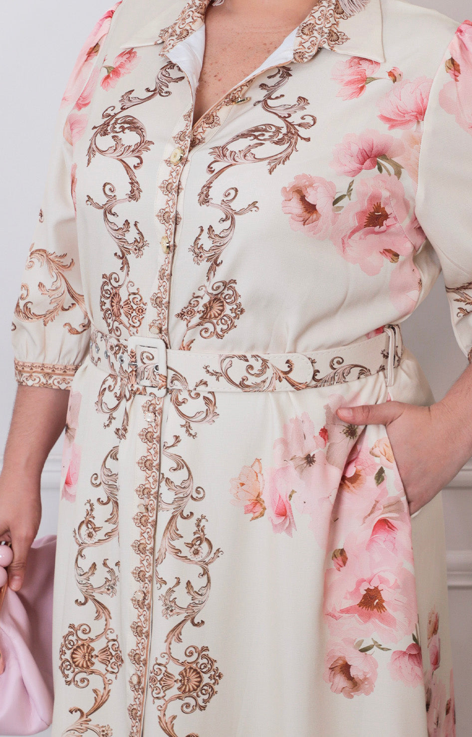 Vestido beige estampado - VESTIDO LARGO CURVY Boutiquemirel 