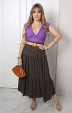 Blusa morada con cuello en V fruncido