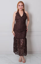Vestido cafe halter - VESTIDO LARGO REGULAR Boutiquemirel 